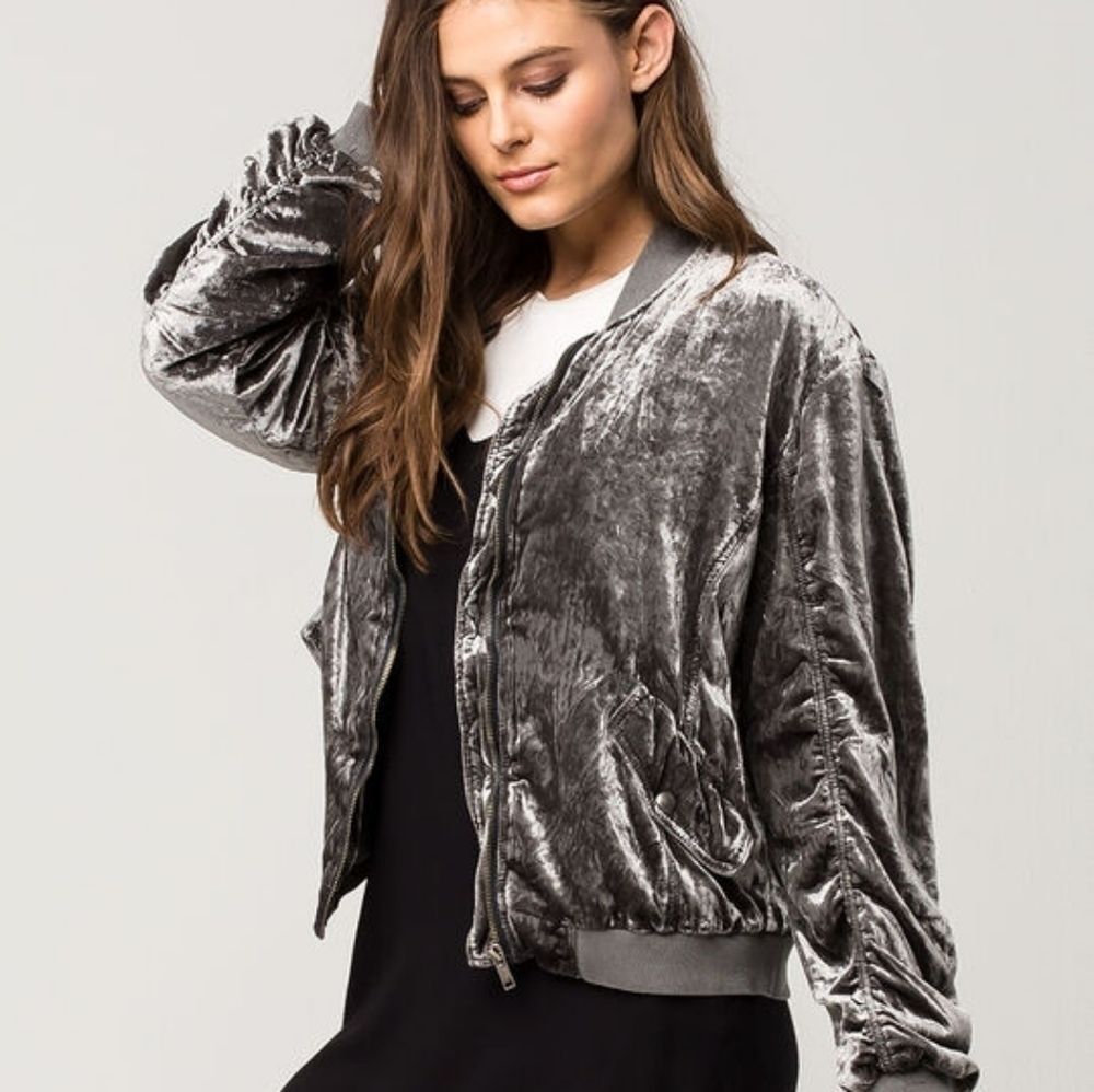 FREE PEOPLE Ruched Velvet Womens Bomber Jacket medium